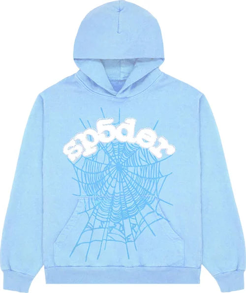 Sky Blue Web Pattern Hoodie