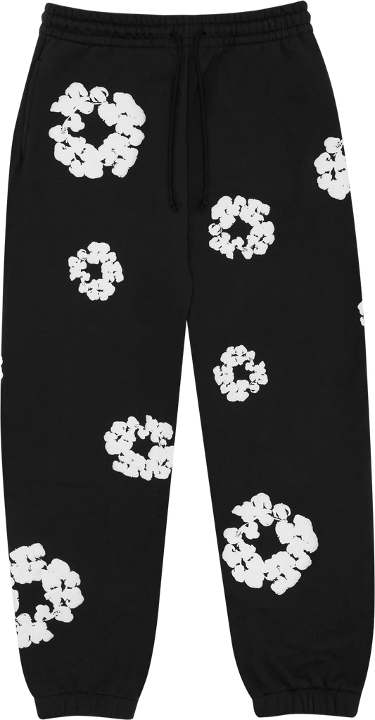 Black Cotton Wreath Sweatpants