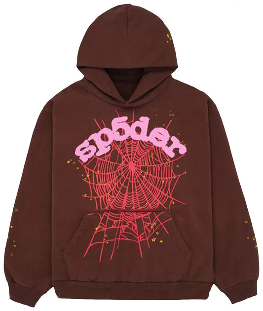 Brown Web Pattern Hoodie